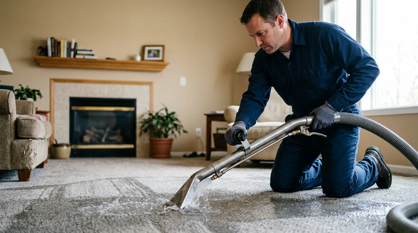 Water damage restoration technician working near North Liberty, IN